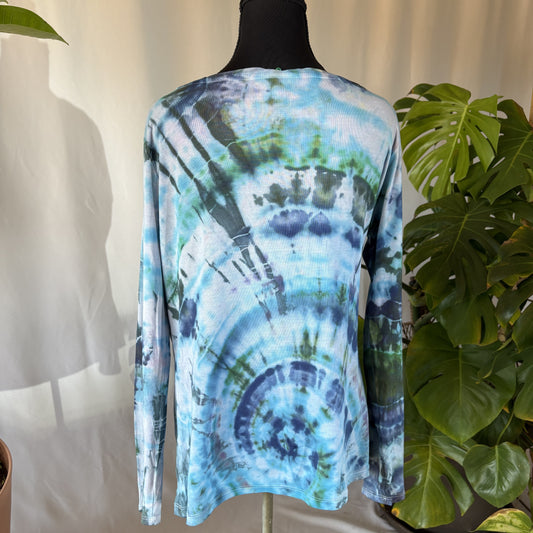Blue green spiral tie dye long sleeve