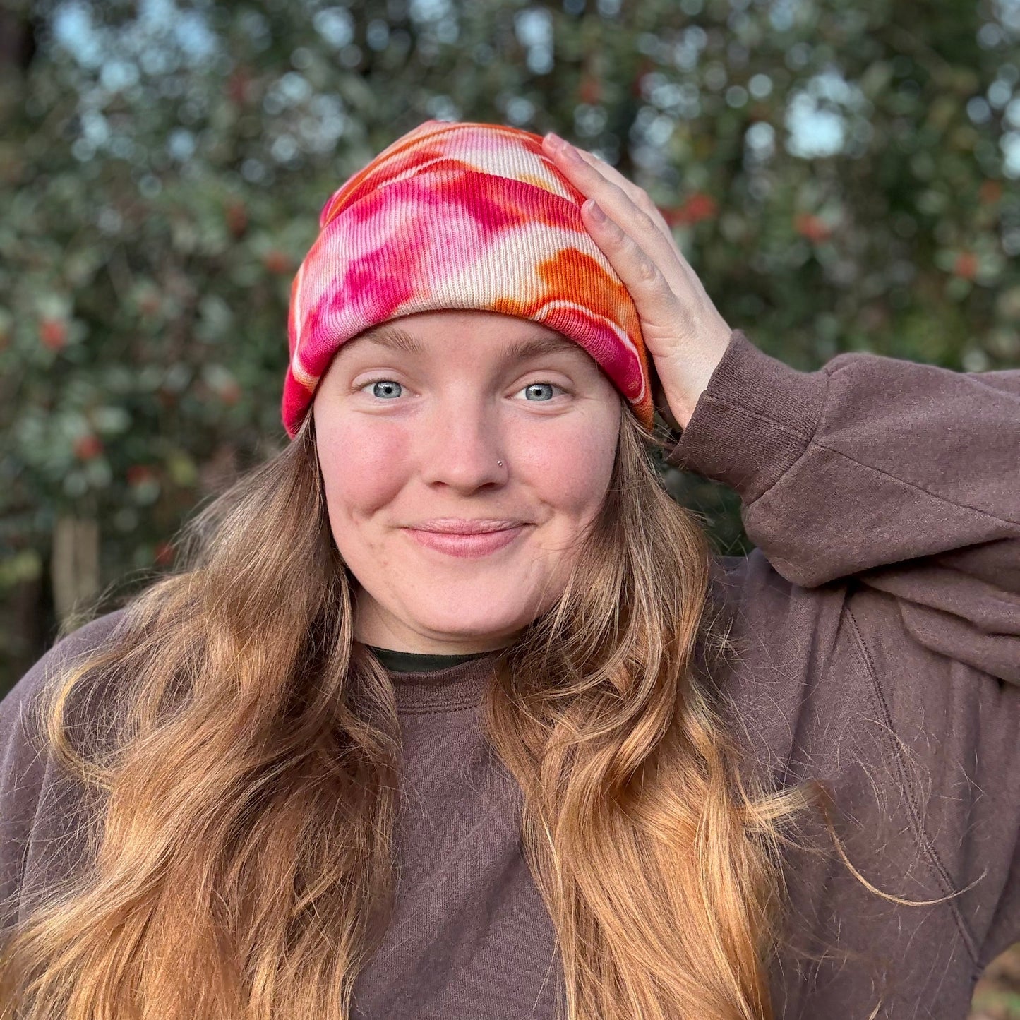 Red Orange Tie Dye Beanie