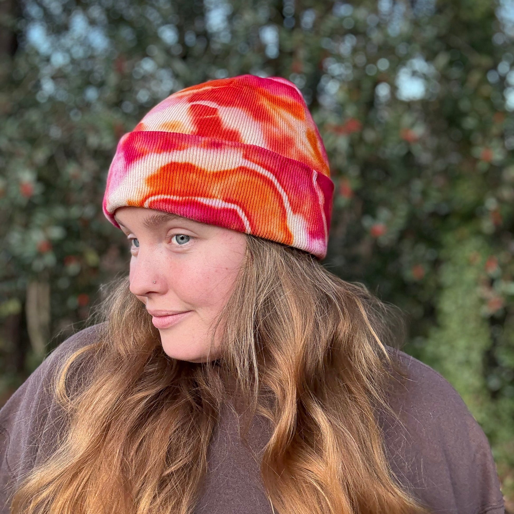 Red Orange Pink Beanie one-of-a-kind