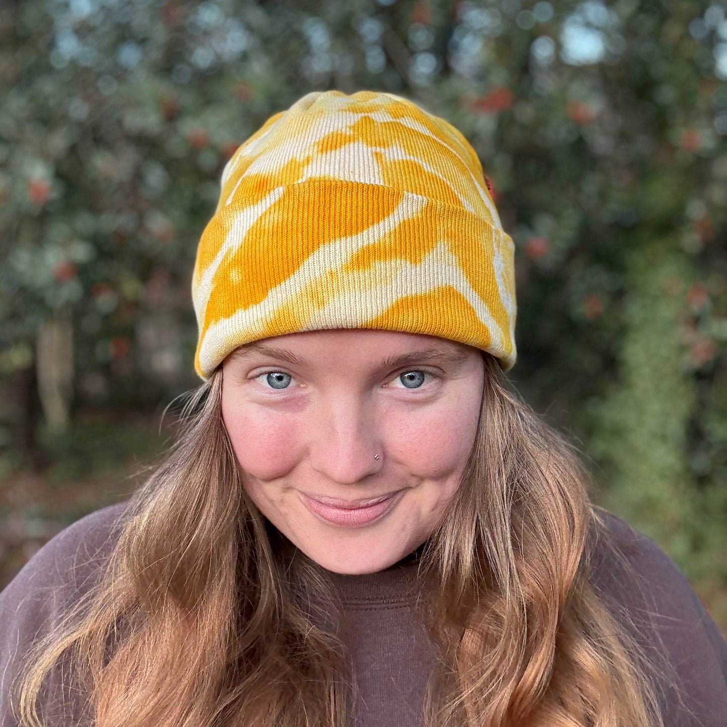 Yellow tie dye beanie
