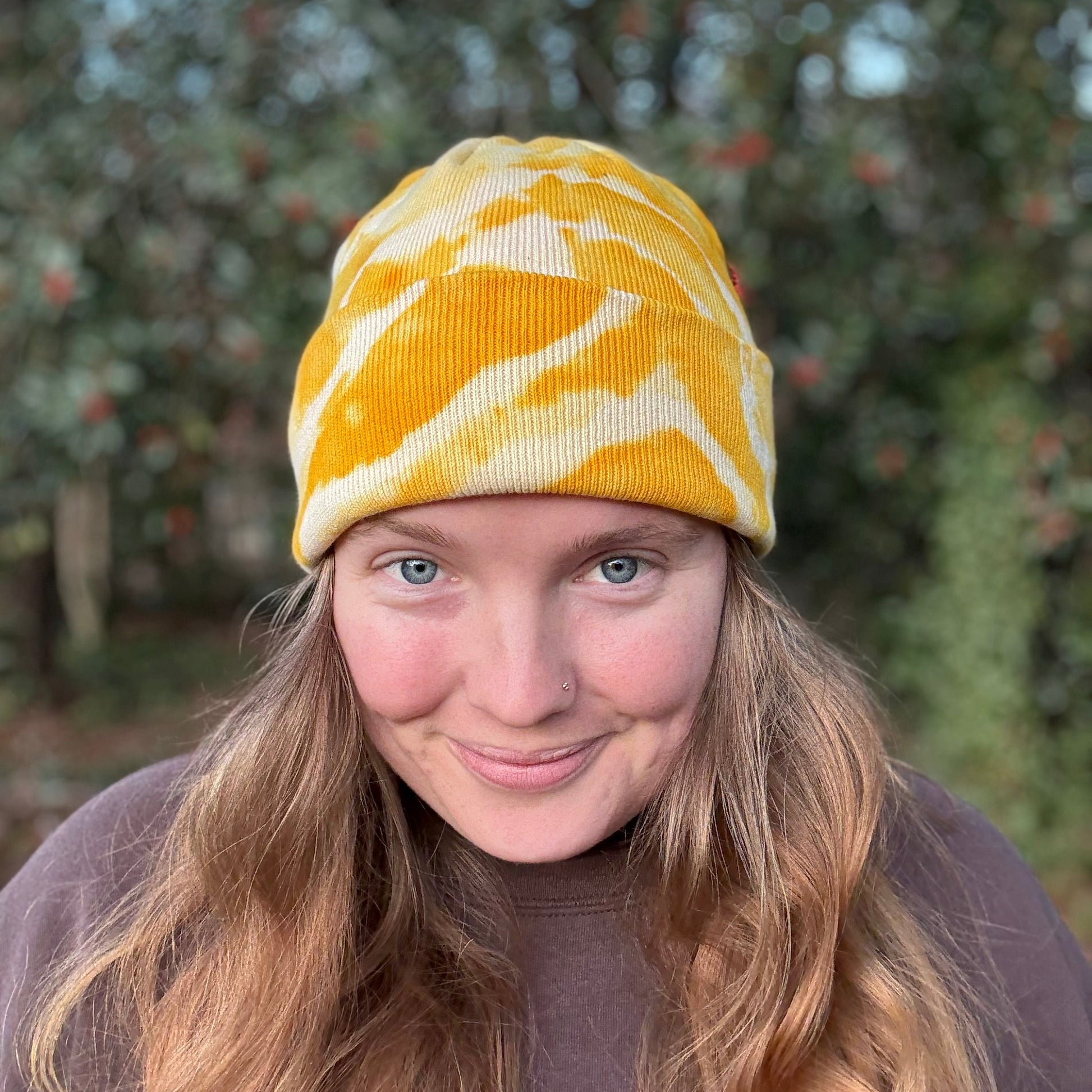 Yellow tie dye beanie