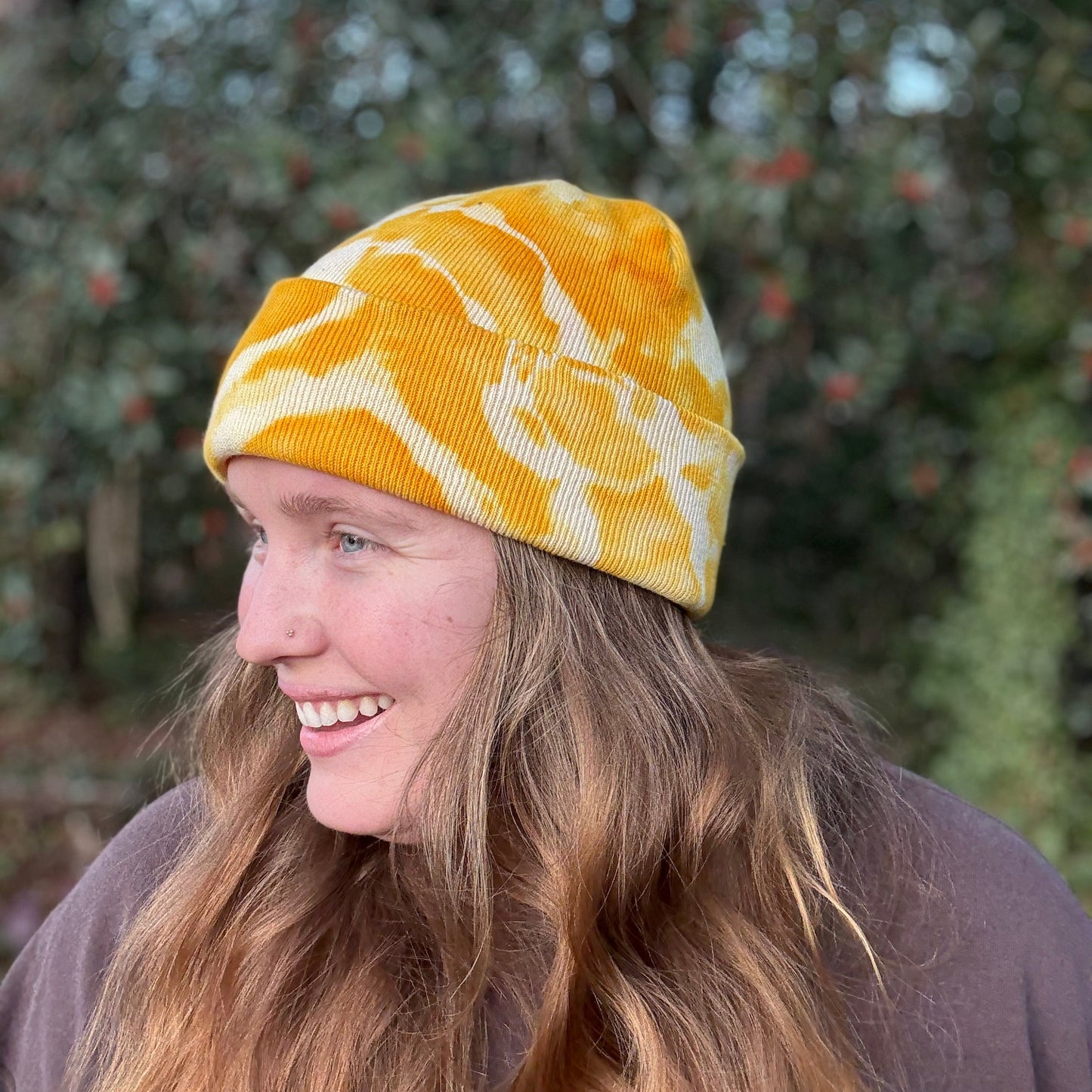 yellow tie dye beanie on-of-a-kind