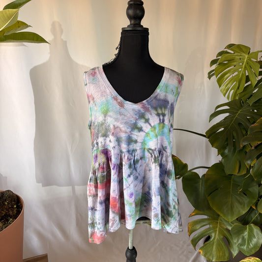 multicolored tie dye flowy tank top