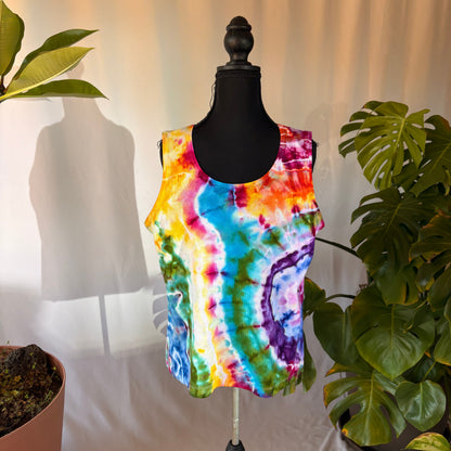 rainbow tie dye tank top on mennequin