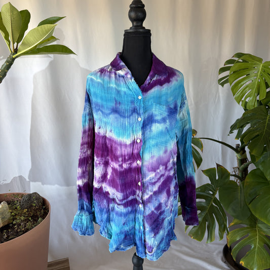 Purple Blue Long sleeve sweater Tie Dye