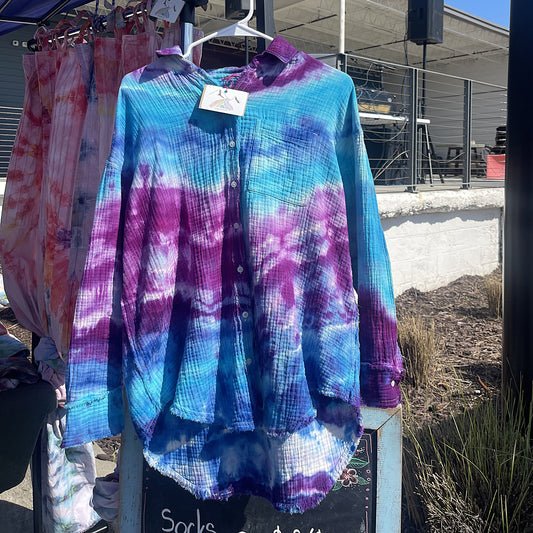 Blue Purple Tie Dye Long Sleeve Flowy
