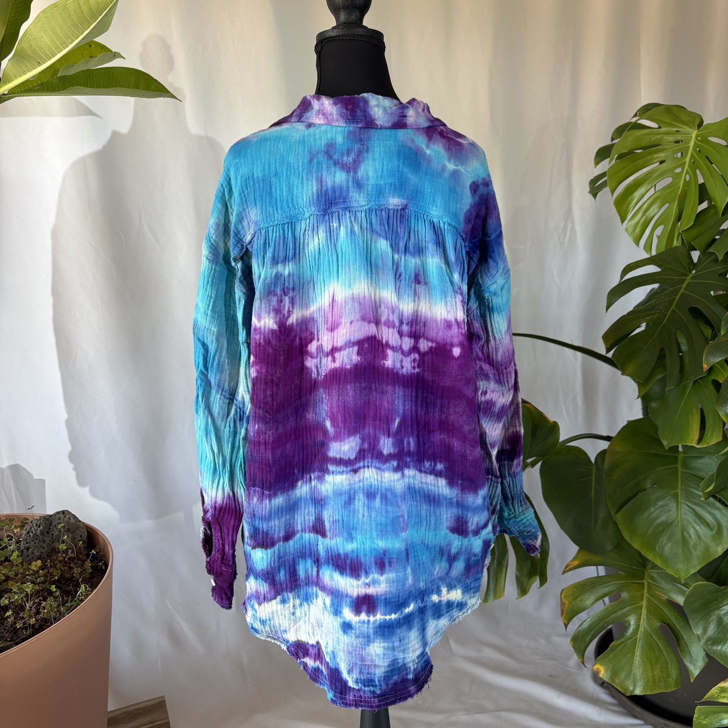 Blue Purple Long Sleeve Tie Dye Flowy
